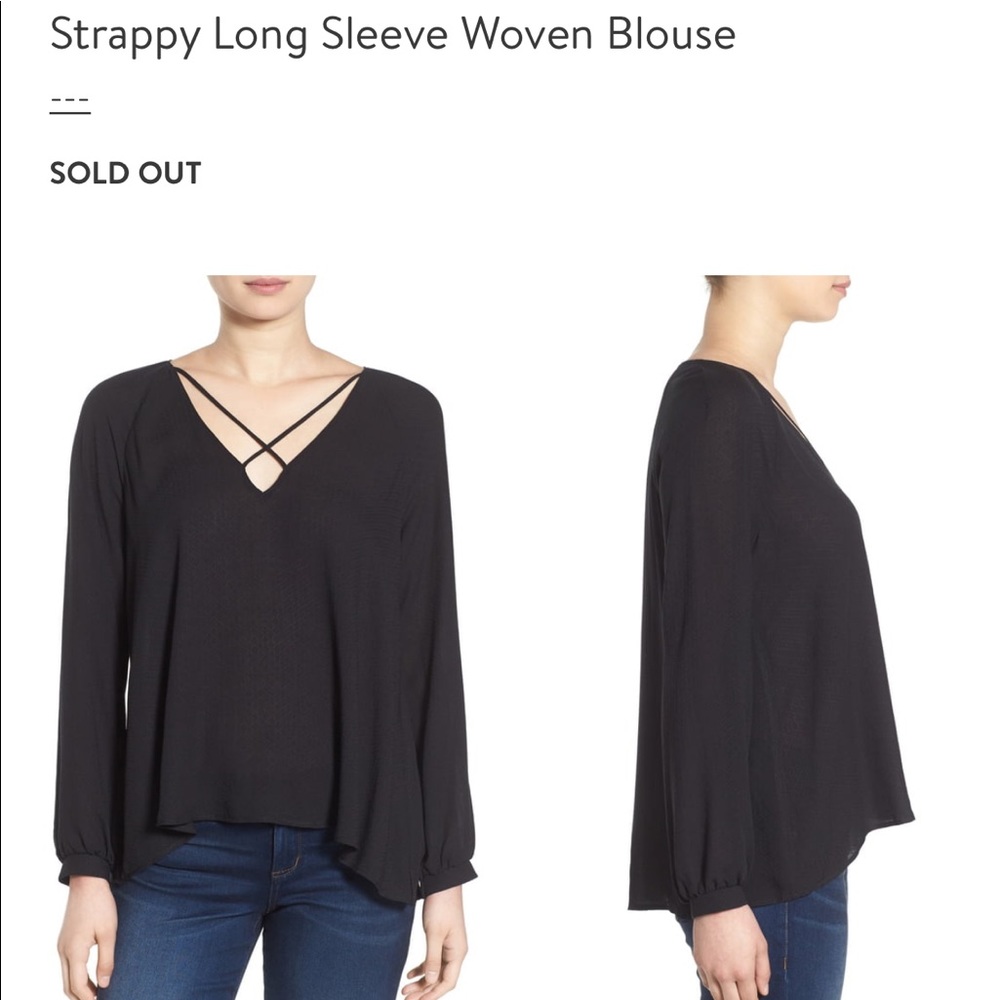 Strappy long sleeved woven blouse